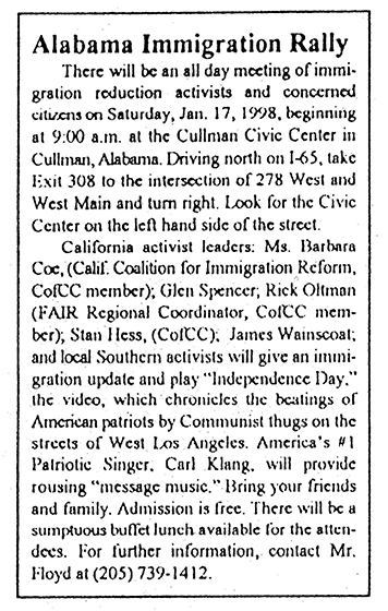 Council of Conservative Citizens tabloid, Citizens Informer (Spring 1998), 6