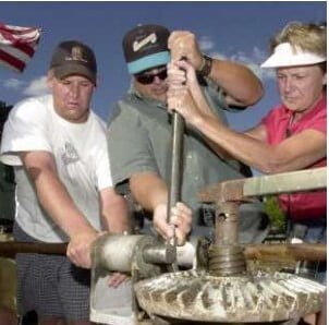 Grant Knoll and Dan Nielsen opening the water flow in 2001