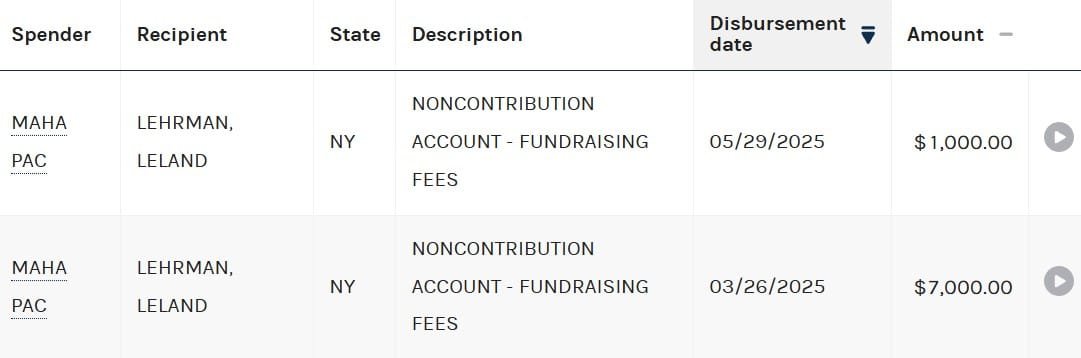 MAHA PAC Payment to Leland Lehrman